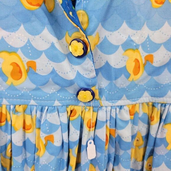 Handmade Whimsical Rubber Duck Maxi Apron Dress Tie Waist Sz XS Blue Pockets Fun - Picture 2 of 13